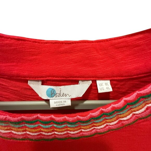 Boden Red Dress With Multicolor Embroidered Neckline & Hem Details size 4 - Picture 4 of 7